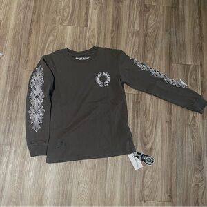 Chrome Hearts Dark Gray Long Sleeve Tee with White Graphics